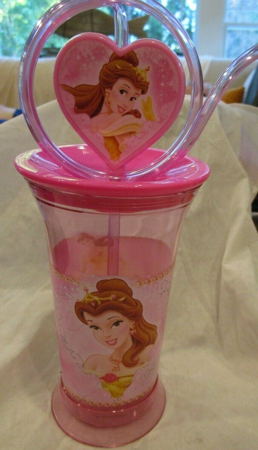 WDW DISNEY Princess Belle Tumbler with Straw and Spinning Heart Brand New - $29.99