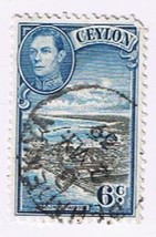 Stamps Ceylon Sri Lanka 6c Blue King George VI Colombo Harbour Scott #280 C - $0.67