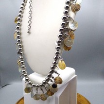Long Chicos Silver Beaded Necklace with Fun Dangling Abalone Shell Discs Vintage - £30.43 GBP