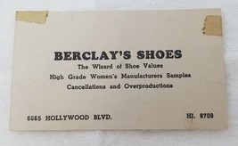 Advertising Card Berclay&#39;s Shoes Wizard of Shoe Values Hollywood Blvd 1950 - £14.98 GBP