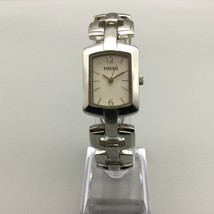 Vintage Fossil Watch Women Silver Tone Rectangle Dial 50M New Battery 6&quot; S11 - £25.04 GBP
