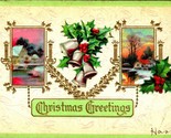 Silver Bells Holly Candles Christmas Greetings Gilt Embossed 1909 Postcard - $7.87