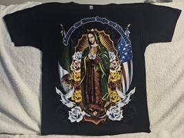 GUADALUPE VIRGIN MARY MEXICAN AMERICAN FLAG PRAY FLOWER ROSE RELIGIOUS T... - $11.27