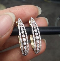 3 Ct Round Cut Lab-Created Diamond Women&#39;s Hoop Earrings 14k Yellow Gold... - £82.52 GBP