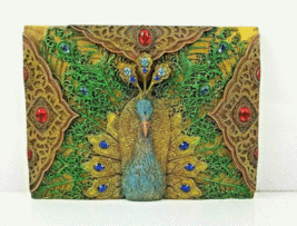 Peacock Wall Art Hanging Plaque 3D Raised Cast Glitter Jewels &amp; Gems Vintage - £55.07 GBP