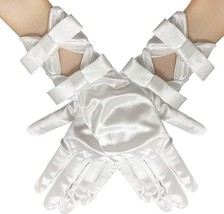 NEW Womens Champagne Antique White Satin Double Bow Gloves above wrist length - £5.56 GBP