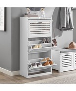 Haotian Shoe Cabinet With 3 Flip Drawers,, 11.8&quot; D X 21.7&quot; W X 44.1&quot; H - £98.46 GBP