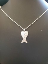 Angel Wing Heart Pendent 24&quot; Necklace 925 silver Pendant and Italy 925 chain new - £17.31 GBP