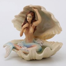 Mermaid in Seashell Polystone Resin Figurine Beach Fantasy Collectible - £47.47 GBP