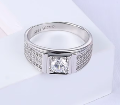 Platinum 925 Sterling Silver Crystal Zirconia Lover&#39;s Ring (Size 8.5, 9.... - £69.92 GBP