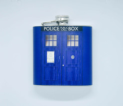 HIP FLASK Stainless Steel DR WHO tv show sci fi blue 6oz 170 ml with Scr... - £14.78 GBP