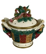 Fitz and Floyd Sri Lanka Candy Dish Angels Holly Red Bow Handled Lid Han... - £24.34 GBP