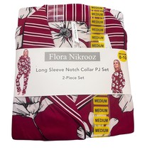 Flora Nikrooz Size Small 6 8 Pajama Set Notch Collar Floral Stripe Long ... - $19.75