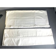 Vintage Pair of White Cotton Pillowcases with Lace Trim and Embroidered Hem - $24.74