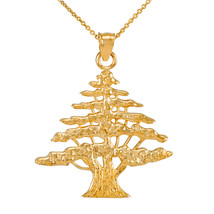 14k Yellow Gold Lebanon Lebanese Cedar Tree Cedrus Libani Pendant Necklace - £329.51 GBP+