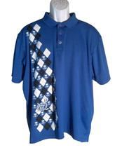 TATTOO GOLF Men&#39;s Short Sleeve Button Down Golf Skull Polo Shirt Blue XL - $13.41 CAD