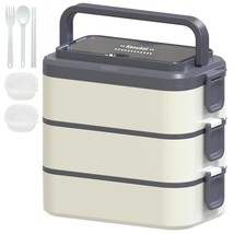 Stackable Bento Box Adult Lunch Box, 3000Ml Large Capacity On-The-Go 3 Layers, L - £28.76 GBP