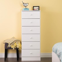 White Finish Wooden 6 Drawer Tall Dresser Chest Drawers Clothes Storage Cabinet - £262.82 GBP