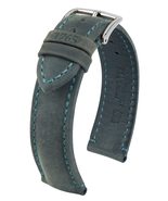 Hirsch Heritage Leather Watch Strap - Teal - L - 22mm - Shiny Silver Buckle - Ar - $108.95