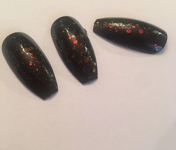 Set Of Painted Black hologram Long Coffin Nails - £6.33 GBP