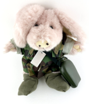 The Boyds Collection Plush 1985 Pink Pig in Camouflage Shirt w Canteen Dog Tags  - $22.93