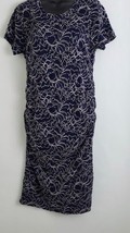 Women&#39;s Motherhood Maternity Dress Blue Pink Ruched Belted Lace Size L - £17.85 GBP