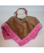 Tiddliwinks Monkey Security Blanket 13" Brown Plush Pink Bow Trim Edge L... - $10.40
