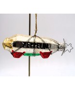Vtg Silver Zepplin Chistmas Holiday Tree Ornament Air Ship Blimp Unique - $466.40 MXN