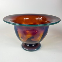 Buzz Williams Adler House Brown Green Art Glass Opalescent Dimpled Compote 1977 - £46.45 GBP