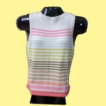 Women’s M Liz Claiborne Collection Knitted Sleeveless Striped Spring Colors - $11.26