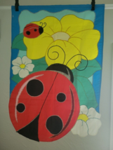 Summer Ladybug Flag Embroidered Floral Applique Lg Double Sided Reversible - $8.95