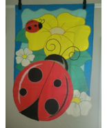 Summer Ladybug Flag Embroidered Floral Applique Lg Double Sided Reversible - £7.03 GBP