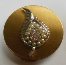 Vintage Round Gold-tone Faux Pearl &amp; Rhinestone Powder Compact - $78.00