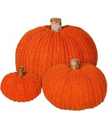 Set of 3 Faux Fall Decorative Orange Pumpkins Crochet Pumpkins Knit Pump... - £36.82 GBP