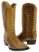 Mens Leather Cowboy Boots Rustic Buttercup Anaconda Print J Toe Size 12.5, 13.5 - £115.80 GBP