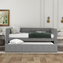Twin Size Daybed with Trundle, Upholstered Daybed with Padded Back, Gray - $431.56