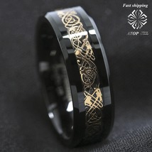 8Mm Black Tungsten Carbide Ring Rose Gold Celtic Dragon comfort fit Mens Jewelry - £23.91 GBP