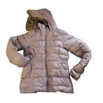 The North face 550 light gray/purple medium hooded down jacket - $55.00