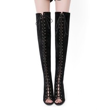 Sexy Thigh Boots Peep Toe High Heel Shoes Women Cross-tied Over The Knee Boots S - £62.50 GBP