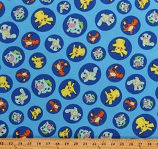 Cotton Pokemon Pikachu Charmander Squirtle Blue Fabric Print by Yard D657.35 - £10.18 GBP