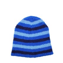 Womens mens winter hat beanie blue stripe soft plush one size fits most - £3.99 GBP