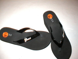 New Womens Guess Foam Platform Wedge 9.5 Crystal Logo Shoes Sandals Light Black - £68.04 GBP