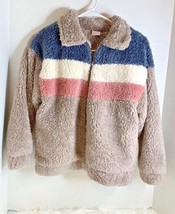 For All Seasons Girls Sz XL Fuzzy Furry Coat Jacket Pink White Gray Wint... - $17.82