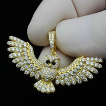 1.50Ct Round Cut Simulated Diamond 3D Owl Charm Pendant 925 Silver Gold Plated - £199.41 GBP