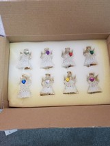 NEW 12 All Clear Glass Angel Christmas Ornaments Colorful Hearts NIB Lights Up - £19.10 GBP