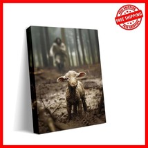 Framed Jesus and Lost Lamb Canvas Print - Ready to Hang Christian Artwork - $334.79 MXN