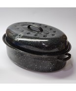 Vintage 1960s Roasting Pan With Lid - Blue Speckled Enamel Graniteware 1... - $28.68