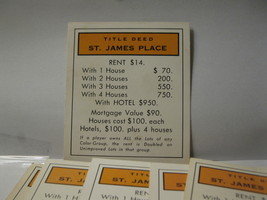 Board Game Piece: Monopoly - random St. James Place Title Deed - $1.00
