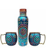 Handmade Copper Outer Hand Painted Art Work turquoise color Water Bottle... - $1,308.69 MXN