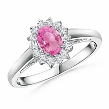 ANGARA Princess Diana Inspired Pink Sapphire Ring with Diamond Halo - £737.76 GBP